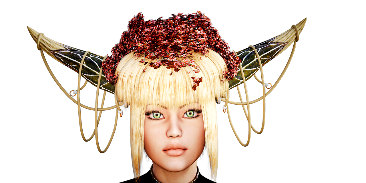 a close up of a person wearing a headdress, inspired by Shukei Sesson, cg society contest winner, renaissance, fanciful floral mandelbulb, messy blond hair, glowing crimson head, made of spaghetti