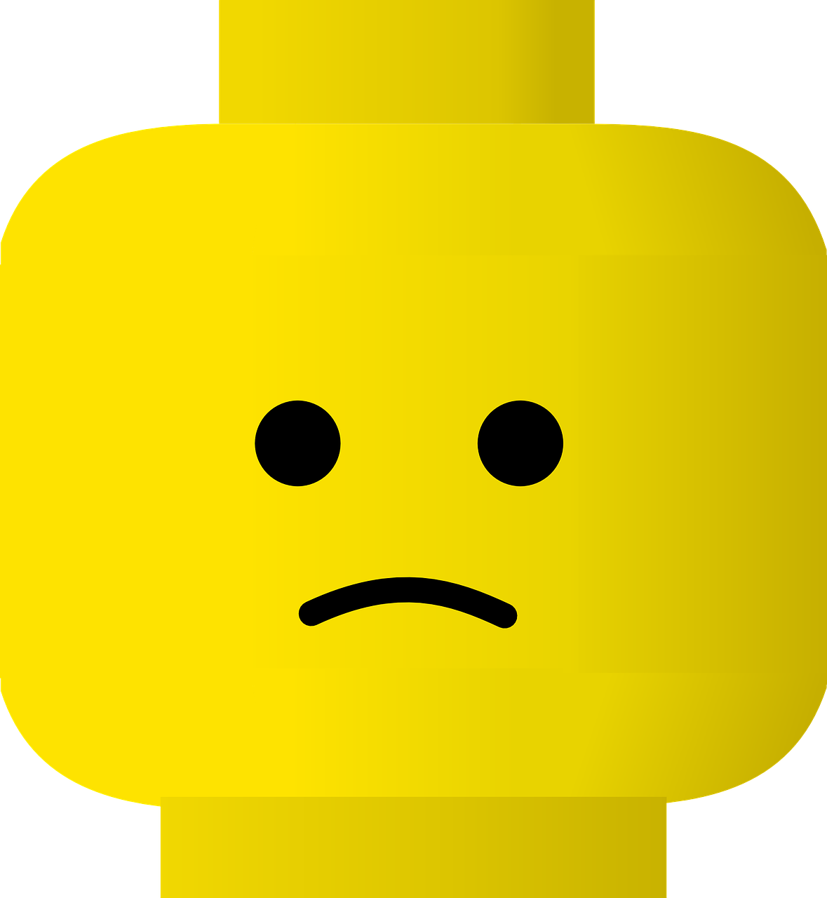 a yellow lego head with a sad face, inspired by Edo Murtić, computer generated, black. yellow, bad photo