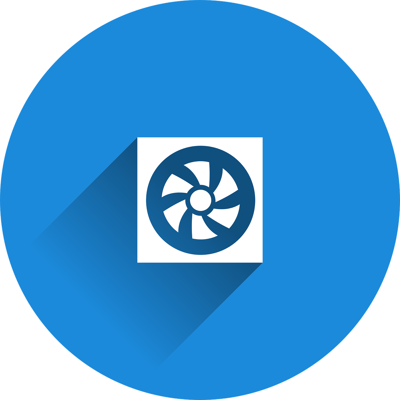 a blue circle with a fan icon on it, vector art, by Matt Stewart, pixabay contest winner, computer art, tire, from valve, material design, mill