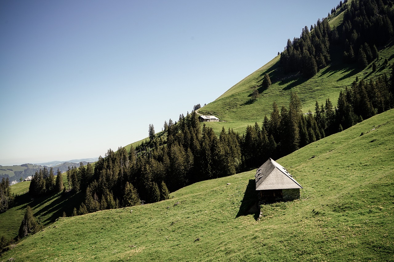 a tent sitting on top of a lush green hillside, by Matthias Weischer, barn in the background, high quality photo, 7 0 mm photo, 2 4 mm iso 8 0 0