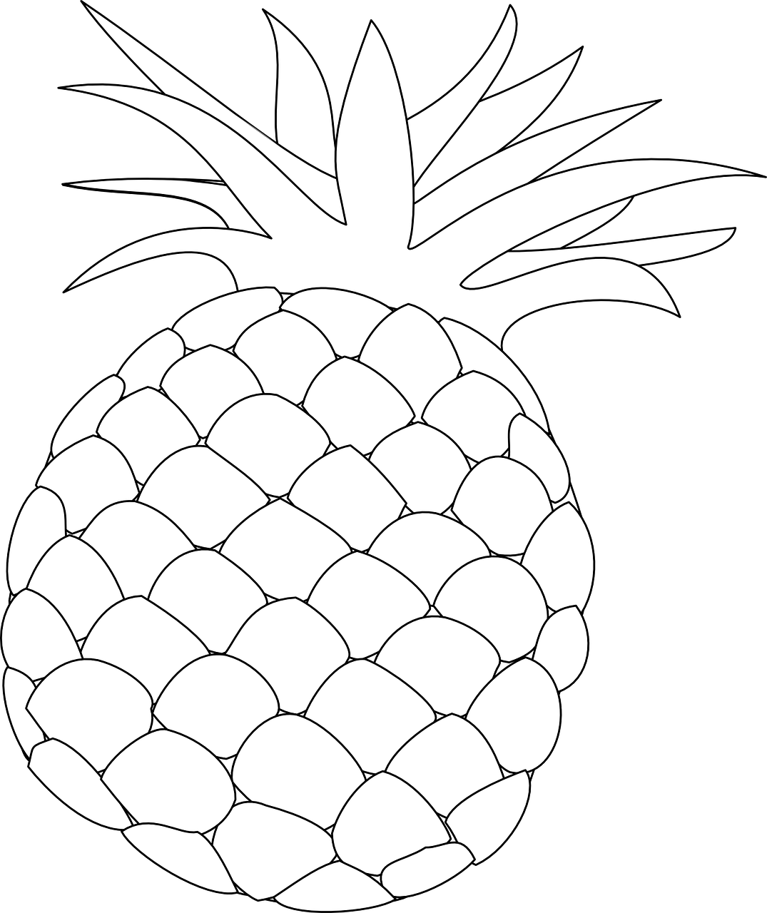 a white pineapple on a black background, lineart, pixabay, sōsaku hanga, template, raspberry, tiki, white background