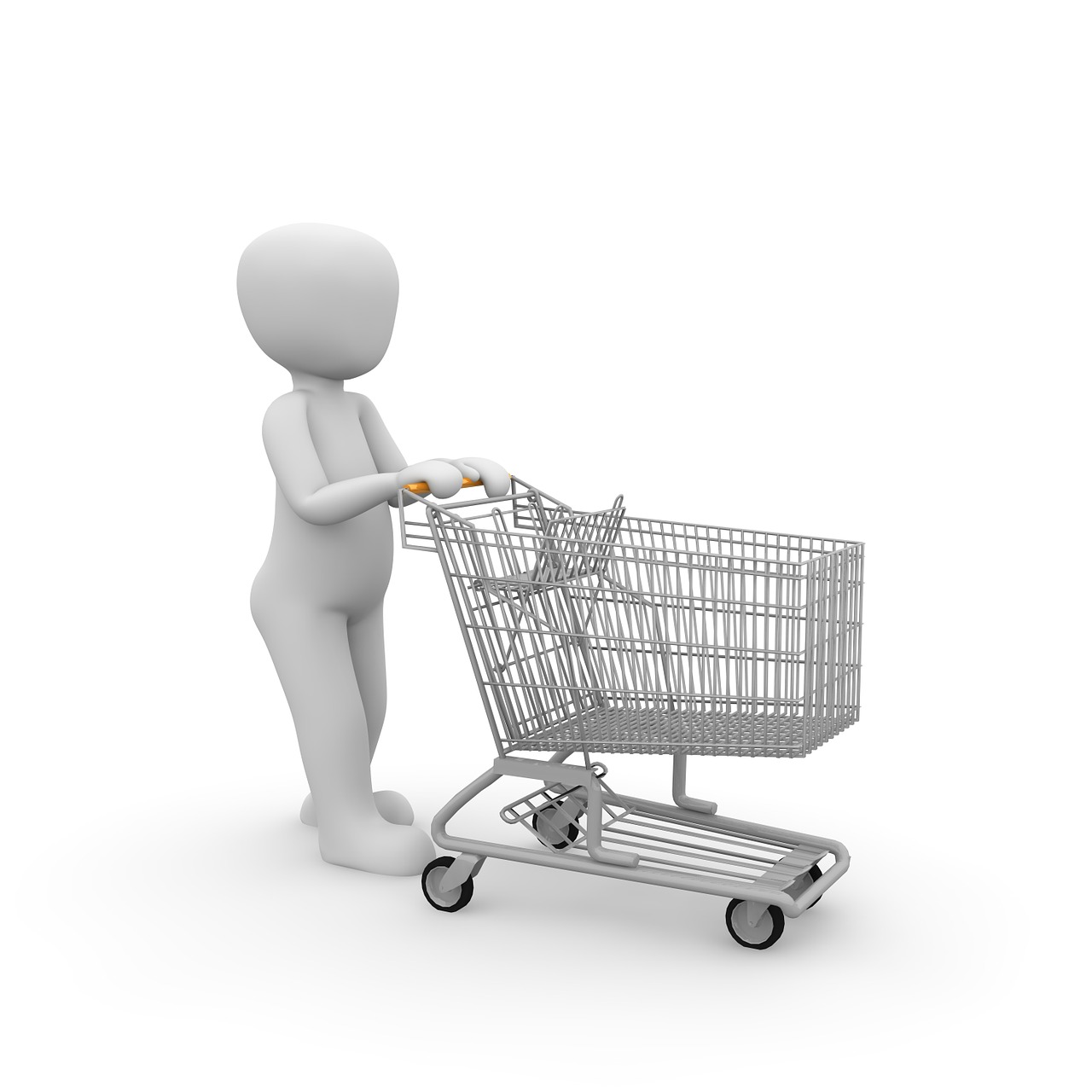a person pushing a shopping cart on a white surface, a digital rendering, by Harold Elliott, trending on pixabay, 3 d cg, stock photo