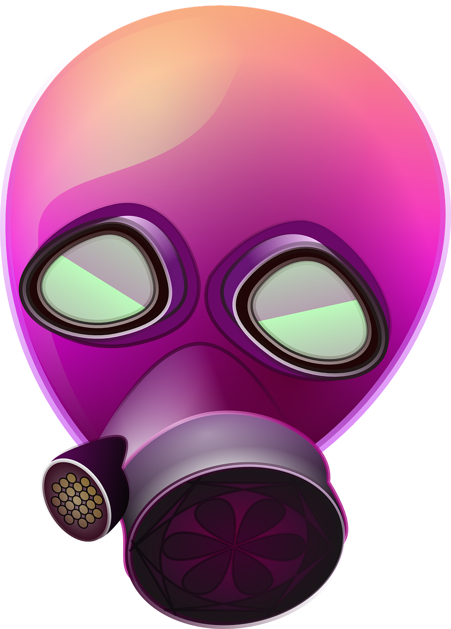 a gas mask on a black background, vector art, by Joseph Henderson, shutterstock, nuclear art, beautiful pink little alien girl, avatar image, pink and purple, no gradients