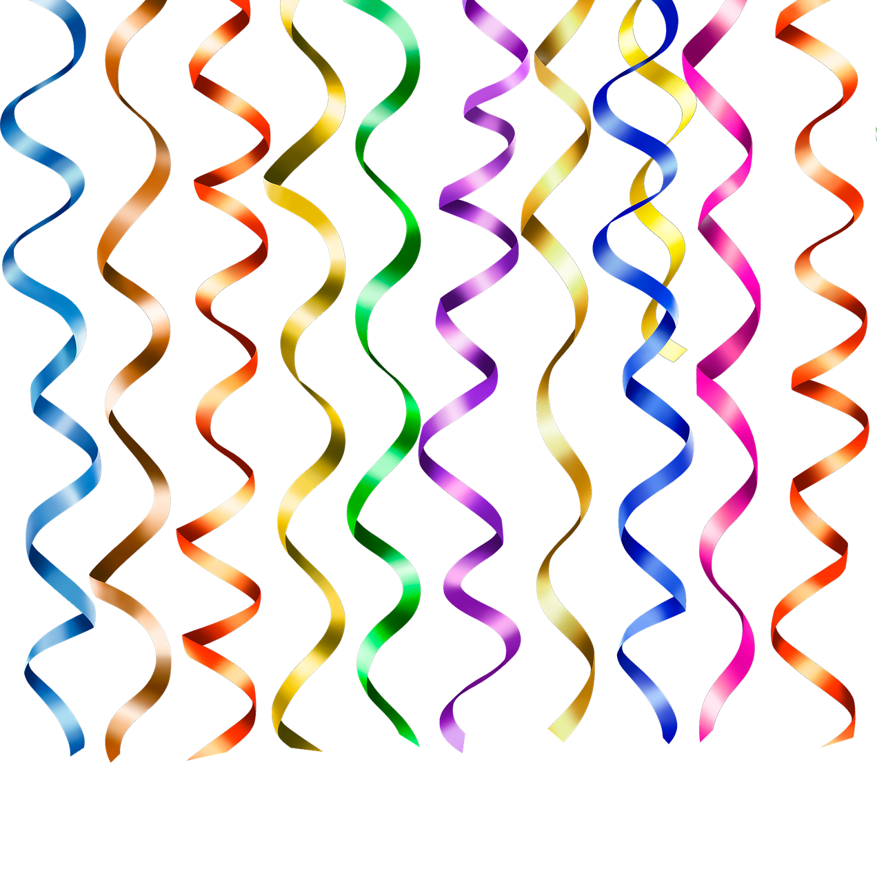 a bunch of different colored ribbons on a black background, a digital rendering, by David Burton-Richardson, swirly curls, at the party, no gradients, vertical orientation