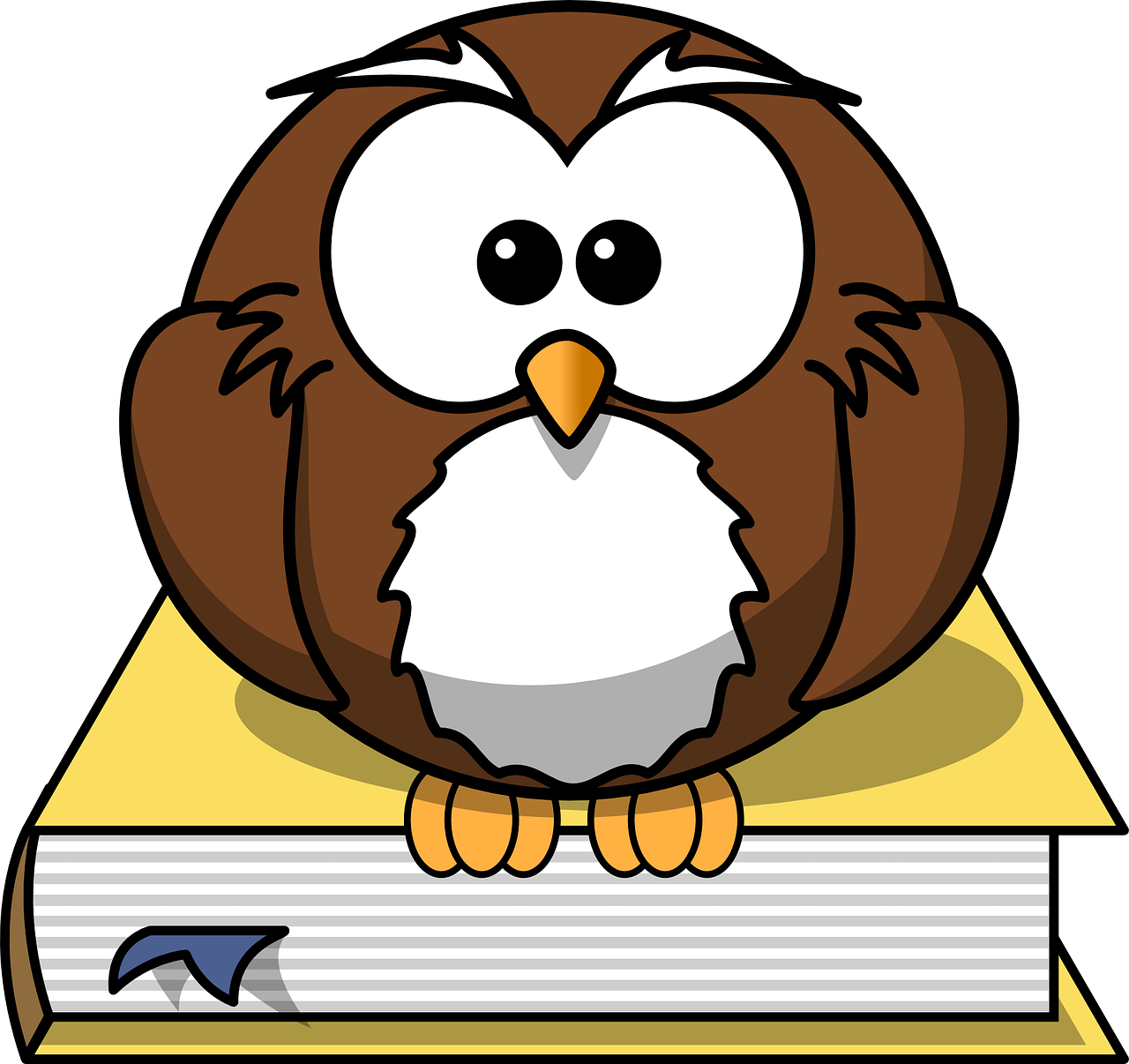 a cartoon owl sitting on top of a book, by David Garner, pixabay, mingei, deck, !!! very coherent!!! vector art, on black background, clean cel shaded vector art