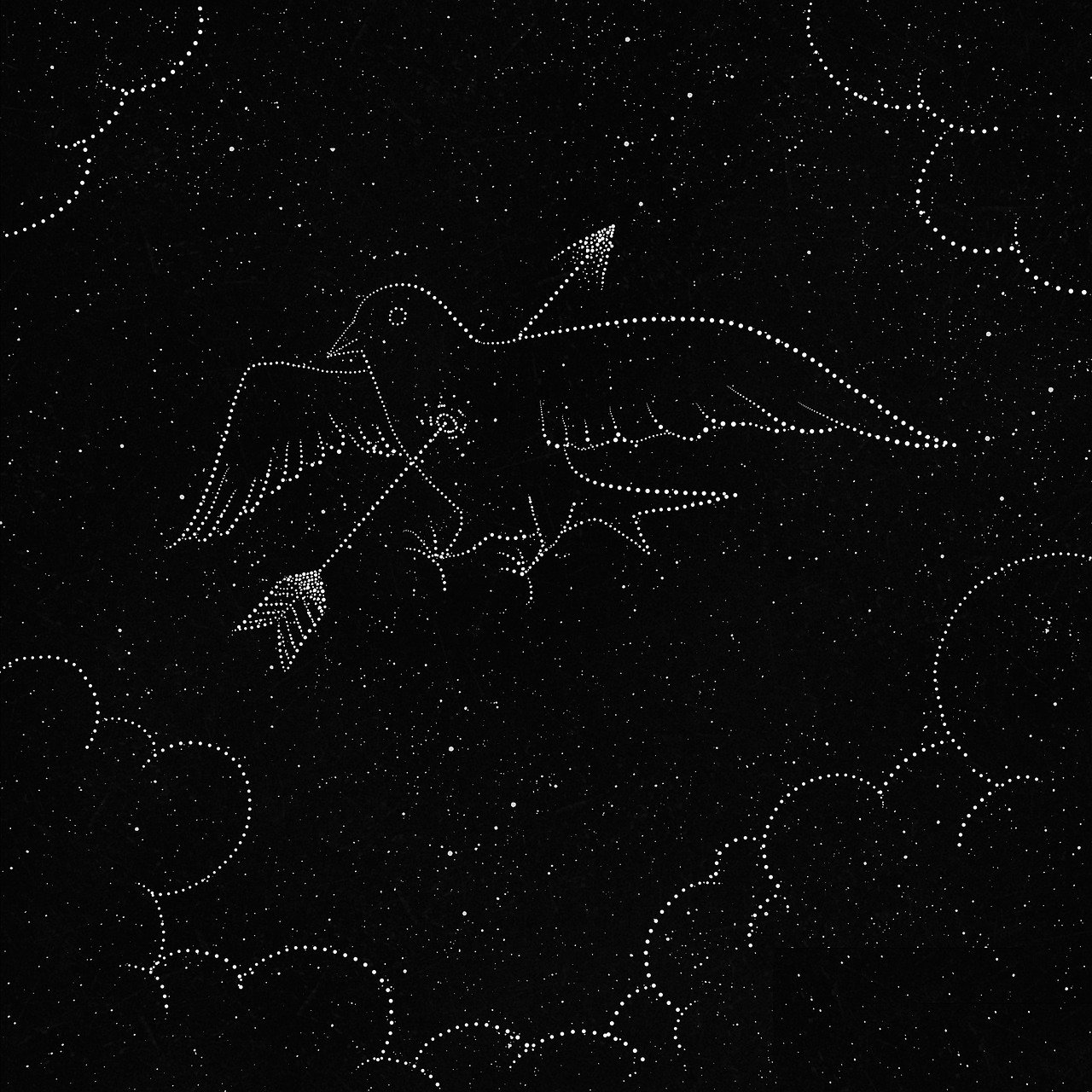 a drawing of a bird flying through the night sky, inspired by Paolo Uccello, kinetic pointillism, cupid, screensaver, hermes, the sky is black