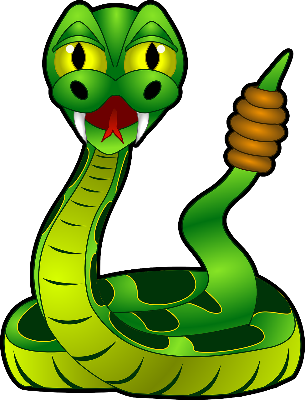 a cartoon green snake giving a thumbs up, an illustration of, cobra, snakes for hair, snake assassin, low res, pillar