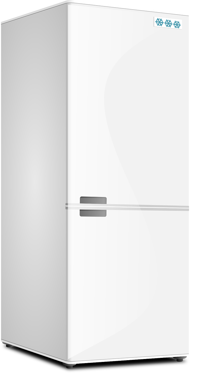 a white refrigerator freezer sitting on top of a counter, a digital rendering, pixabay, minimalism, black and white vector, style of mirror\'s edge, white sleeves, computer wallpaper