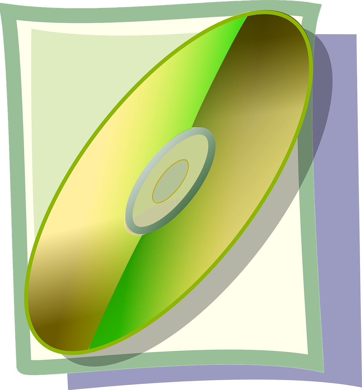 a cd sitting on top of a piece of paper, a computer rendering, computer art, vector images, greenish tinge, dvd, golden