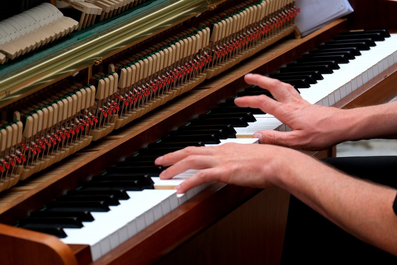 a close up of a person playing a piano, by Eugeniusz Zak, shutterstock, detailed mechanical hands, repetitiveness, panels, stock photo