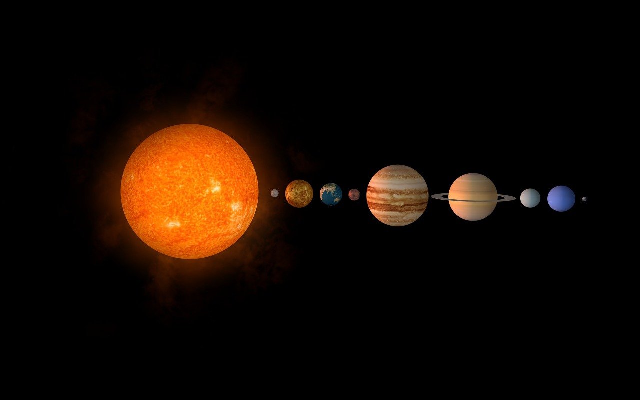 an artist's rendering of the solar system, an illustration of, by Karel Štěch, shutterstock, optimus sun orientation, on black background, high detail illustration, big planet on background