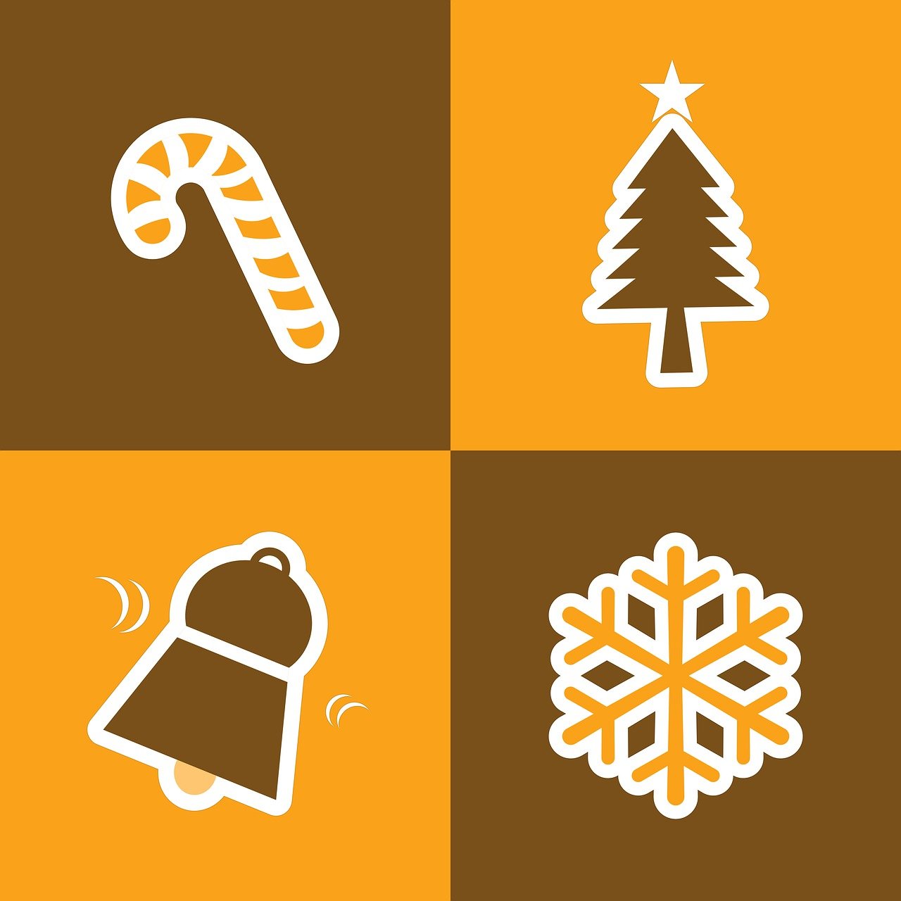 a set of four different christmas icons, vector art, inspired by Lubin Baugin, pexels, orange background, brown and white color scheme, 4 k 8 k, candy canes