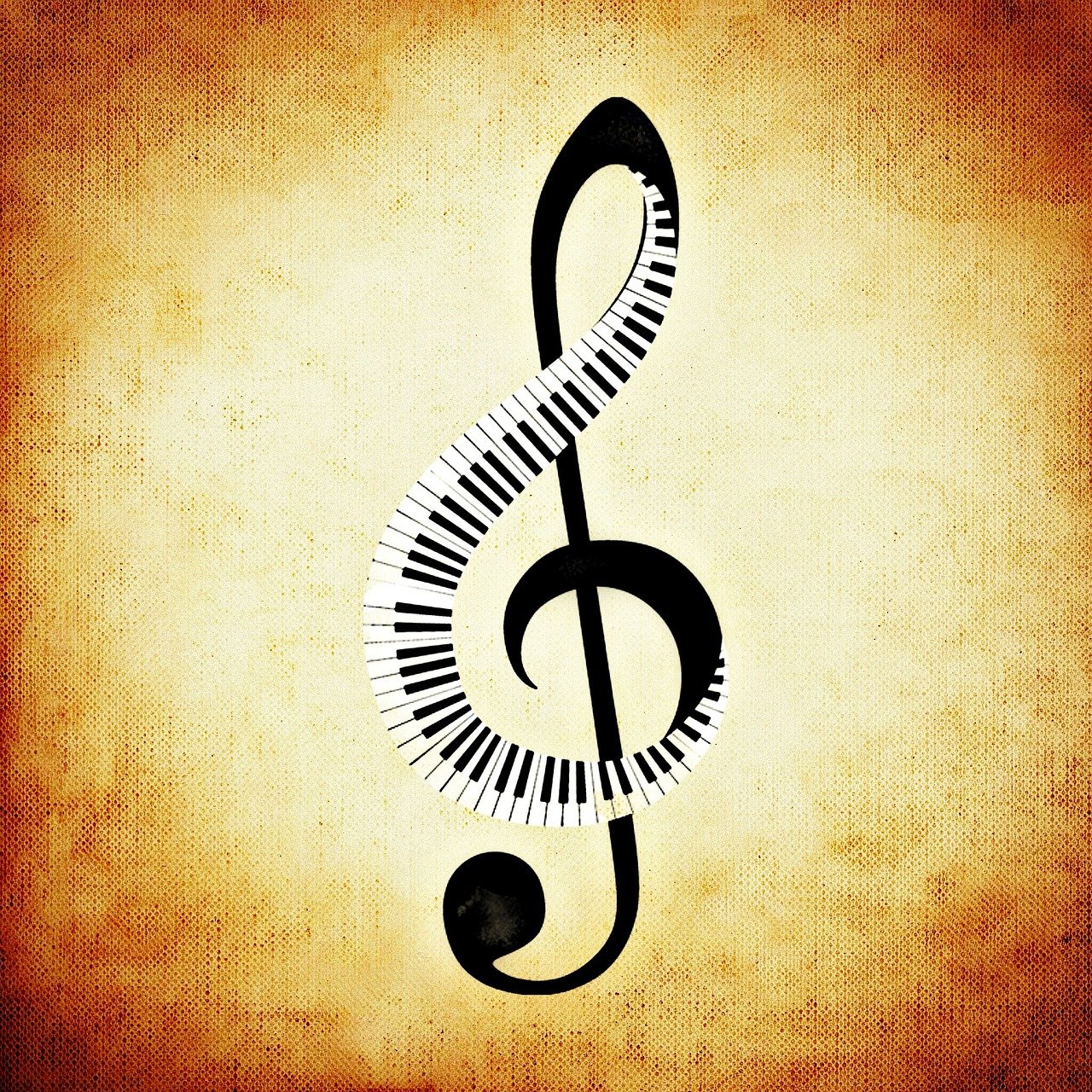 a musical note sitting on top of a piano keyboard, an album cover, by Robert Medley, pixabay, baroque, infinity symbol, on old paper, avatar image, retro style ”