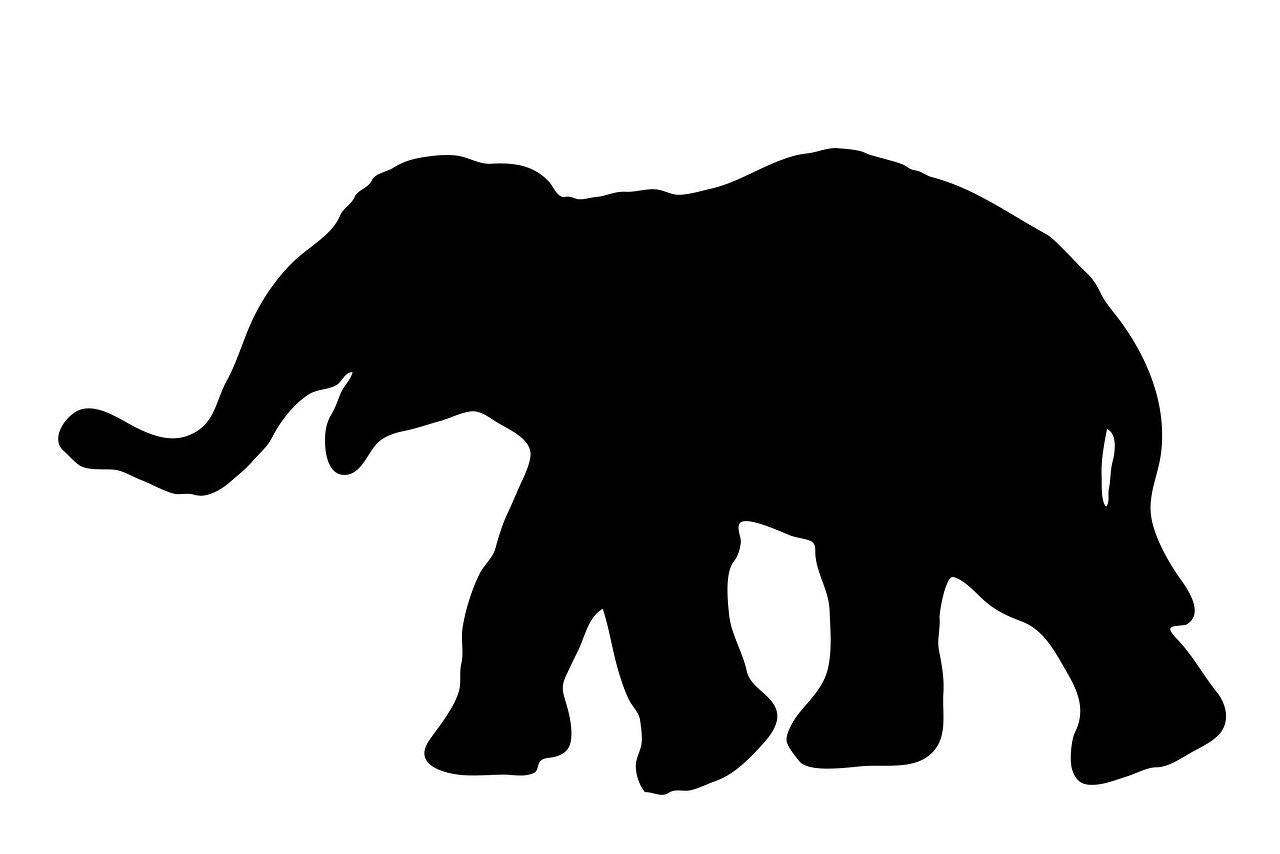 a silhouette of an elephant on a white background, trending on pixabay, 3840x2160, award-winning”, trending on pixart”, mech shaped like a manatee