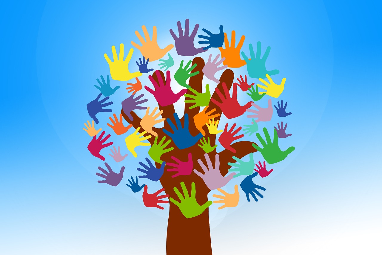 a tree with many hands coming out of it, by Arabella Rankin, pixabay, conceptual art, a brightly coloured, politics, five fingers on the hand, information