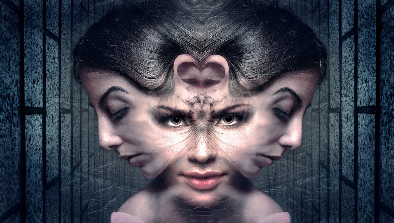 a woman with a strange look on her face, digital art, digital art, andrei riabovitchev symmetrical, conjoined twins, “loss of inner self, woman / cat hybrid