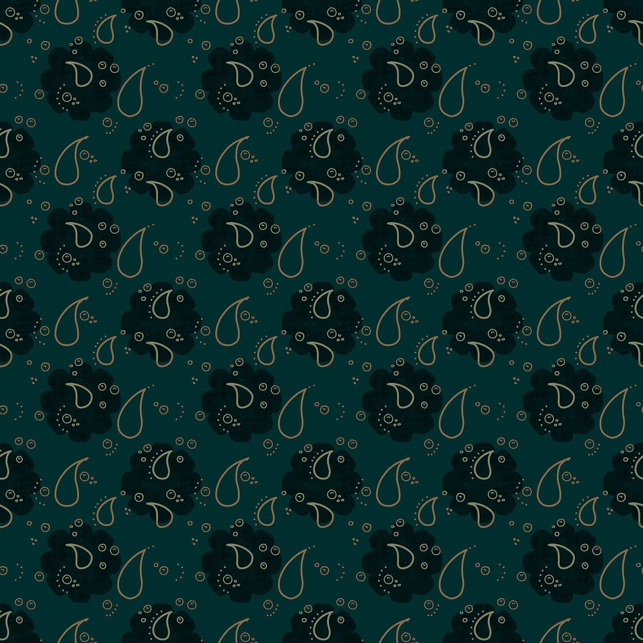 a black and gold paisley pattern on a teal green background, tumblr, generative art, background image, arabic calligraphy, rainy background, repeating pattern. seamless