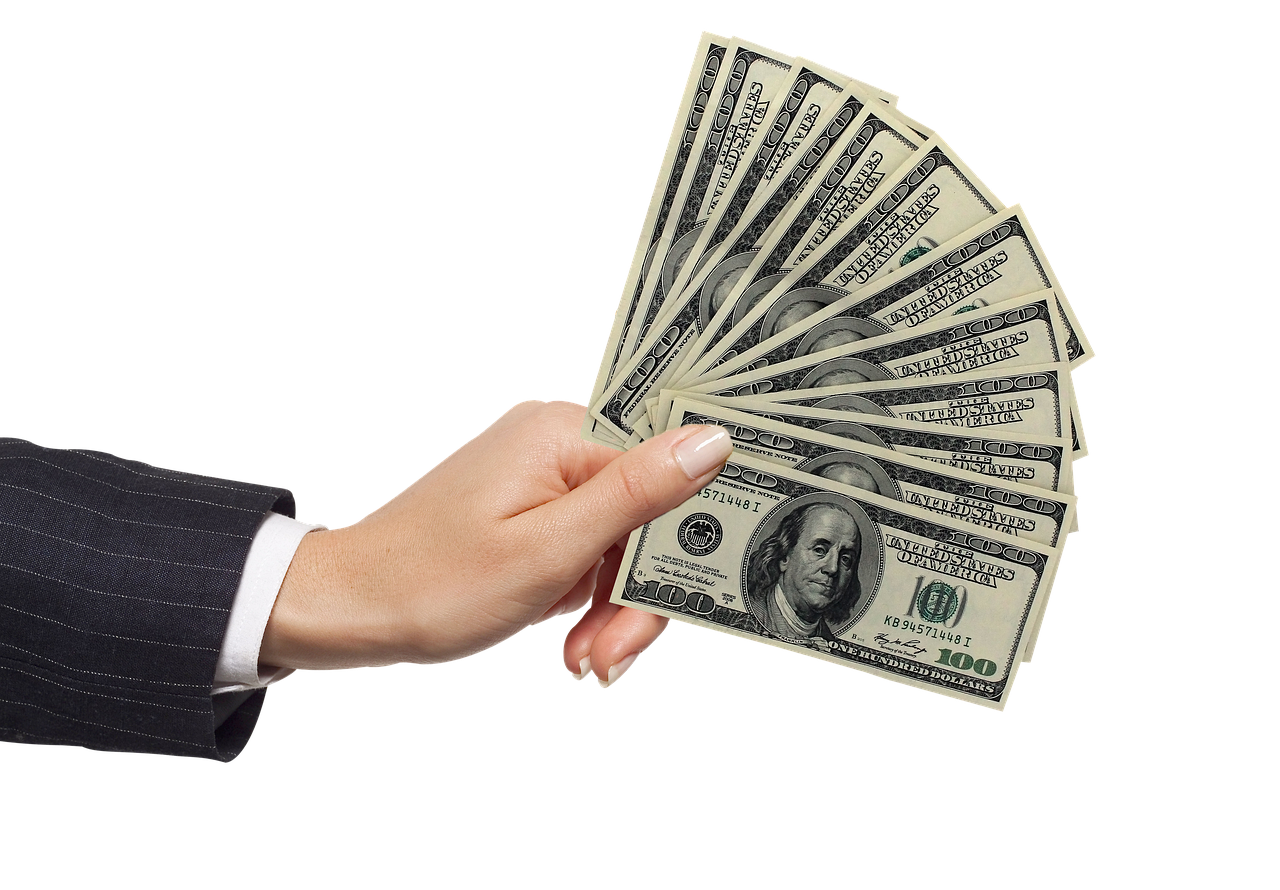 a person holding a fan of money in their hand, a digital rendering, by Dan Christensen, pixabay, hurufiyya, in front of a black background, graphics $ 9 9 call now, big hands, ebay photo