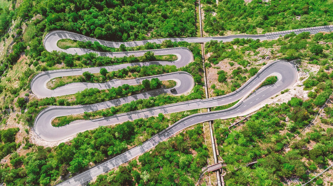 a winding road in the middle of a forest, by Adam Szentpétery, happening, conveyor belts, beautiful futuristic new delhi, 🚿🗝📝, feature