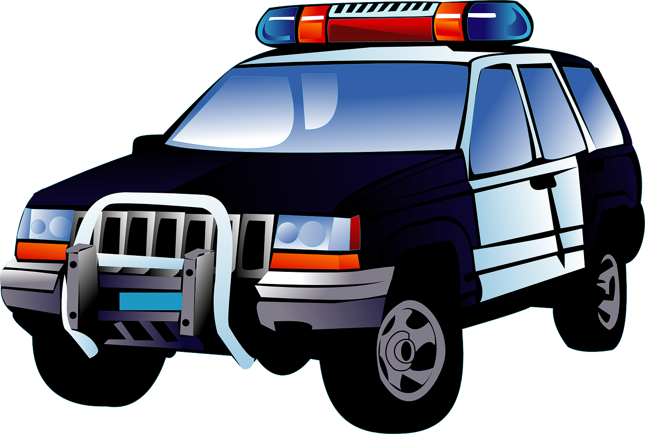 a police car with its lights on, a cartoon, pixabay, conceptual art, jeep, cut-away, hero shot, clipart