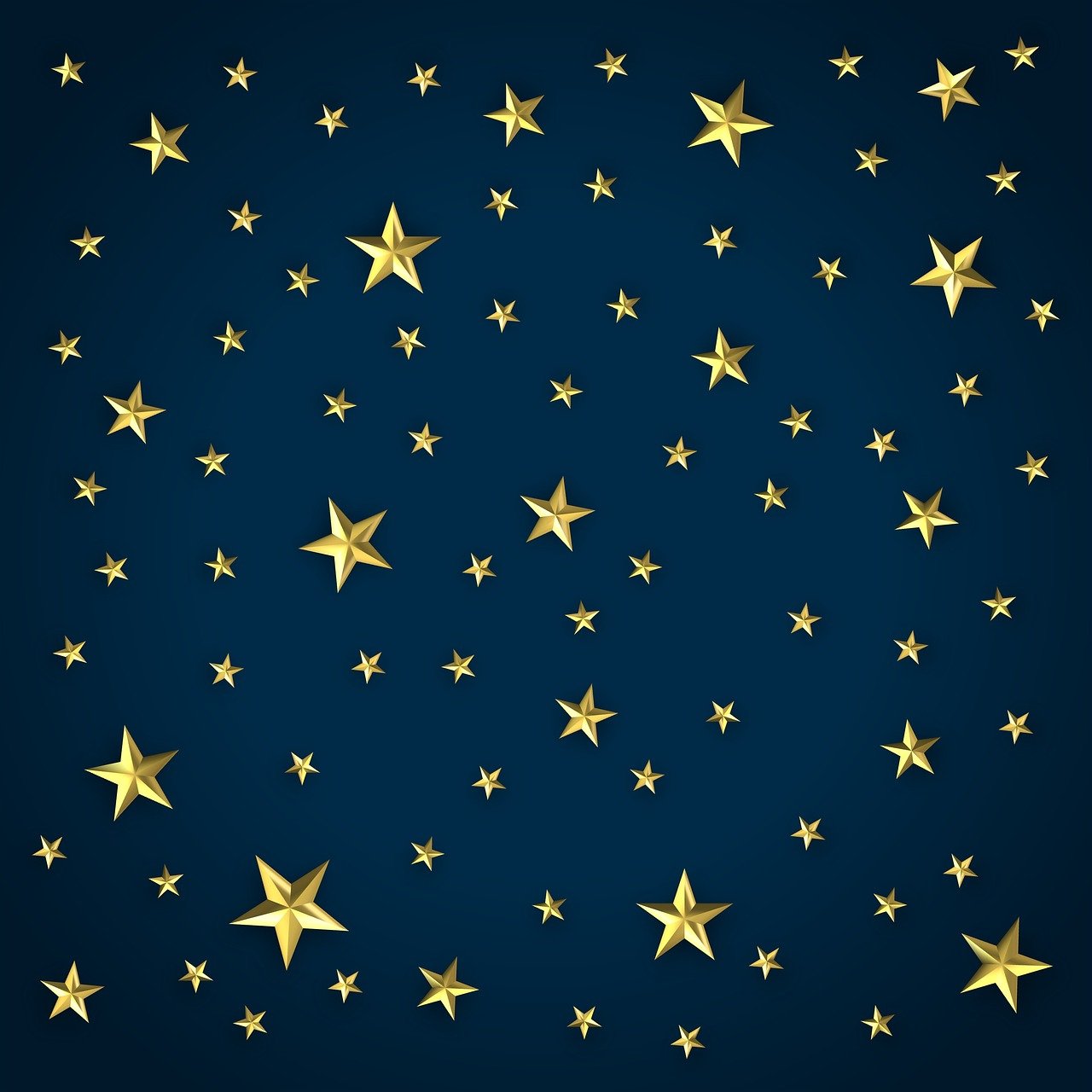 a bunch of gold stars on a blue background, an illustration of, art deco, high quality illustration, midnight, higher detailed illustration, christmas