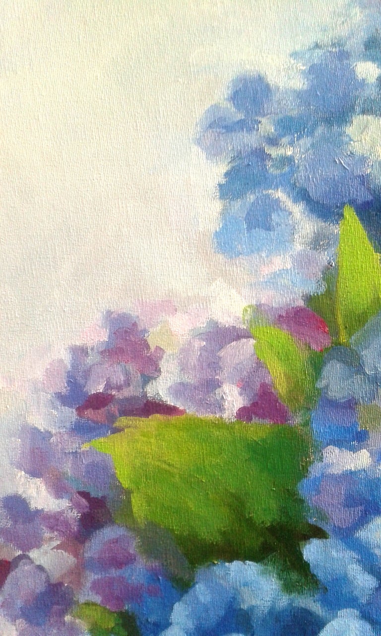 a painting of a bunch of purple and white flowers, inspired by Henri Fantin-Latour, tumblr, process art, hydrangea, medium closeup, oil on canvas”, ultrafine detail ”