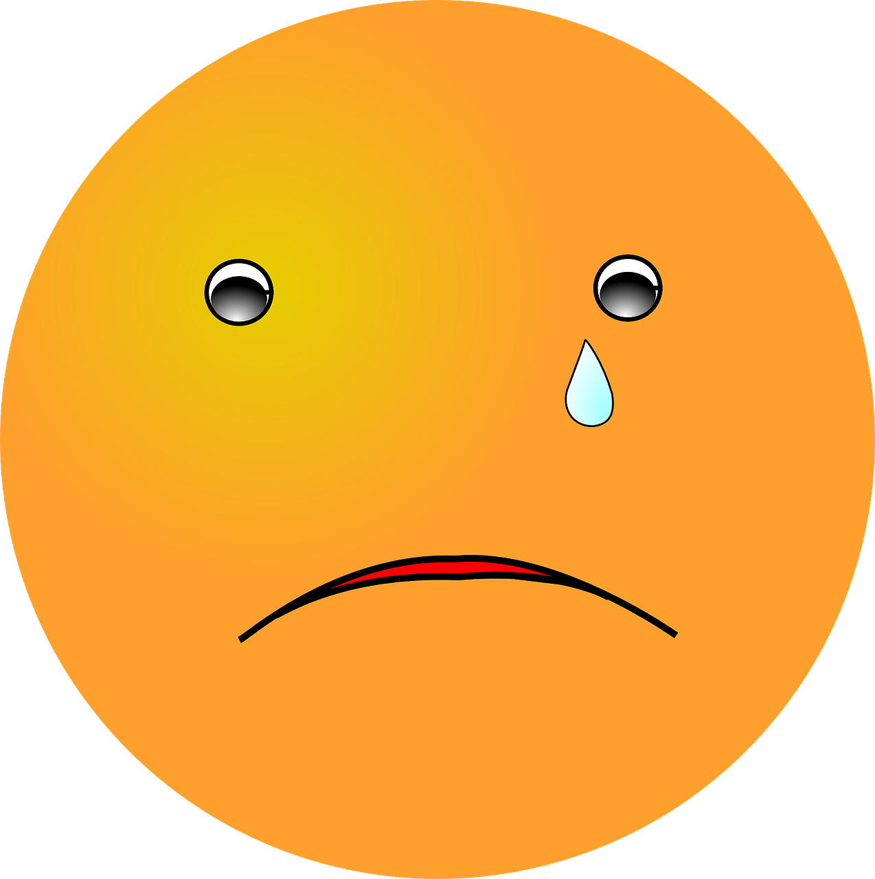 a sad face with a tear coming out of it, a cartoon, orange, round gentle face, lonely and sad, face picture