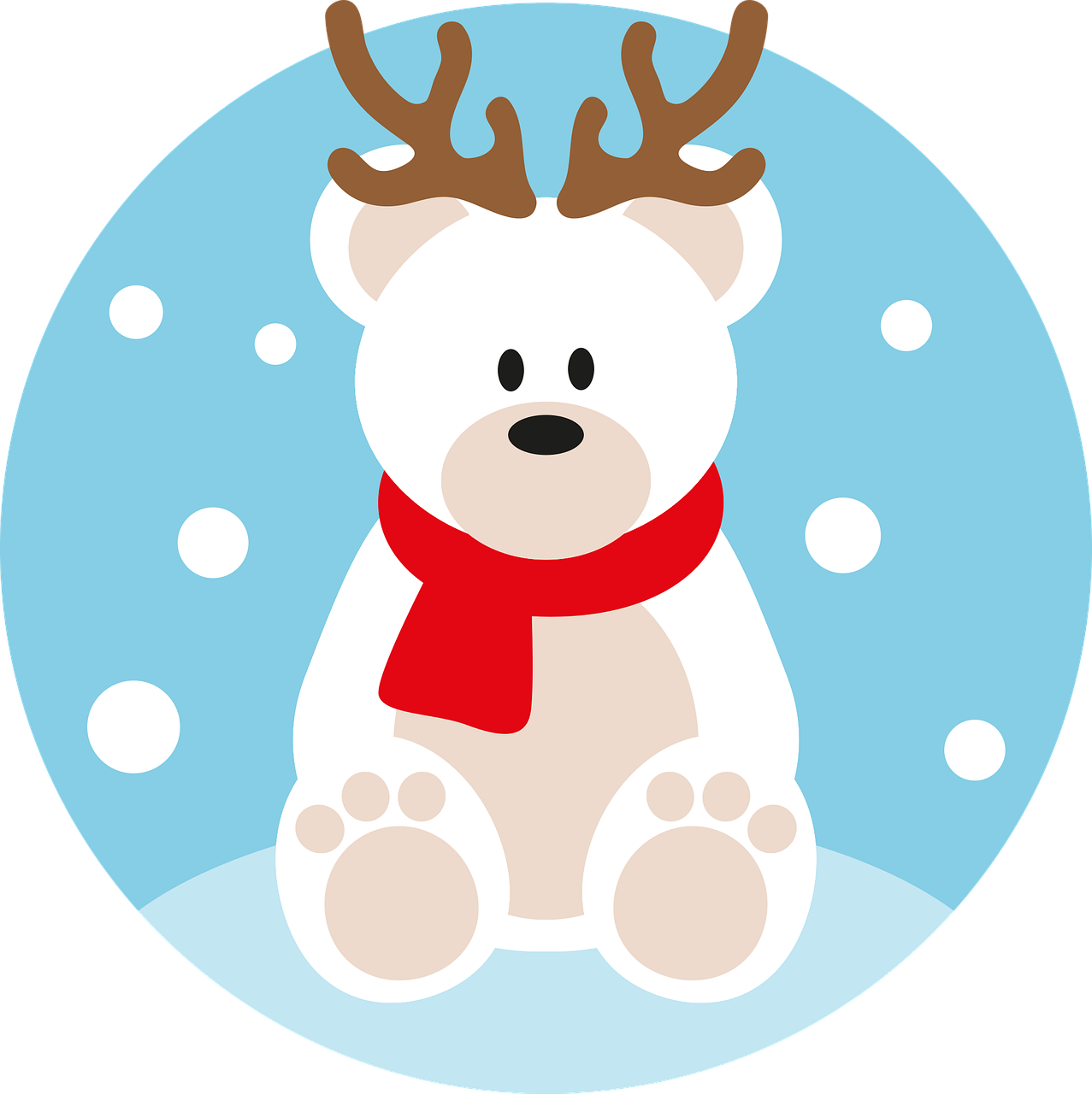 a polar bear wearing reindeer antlers in a snow globe, a cartoon, pixabay, process art, circle, vector”, toddler, b