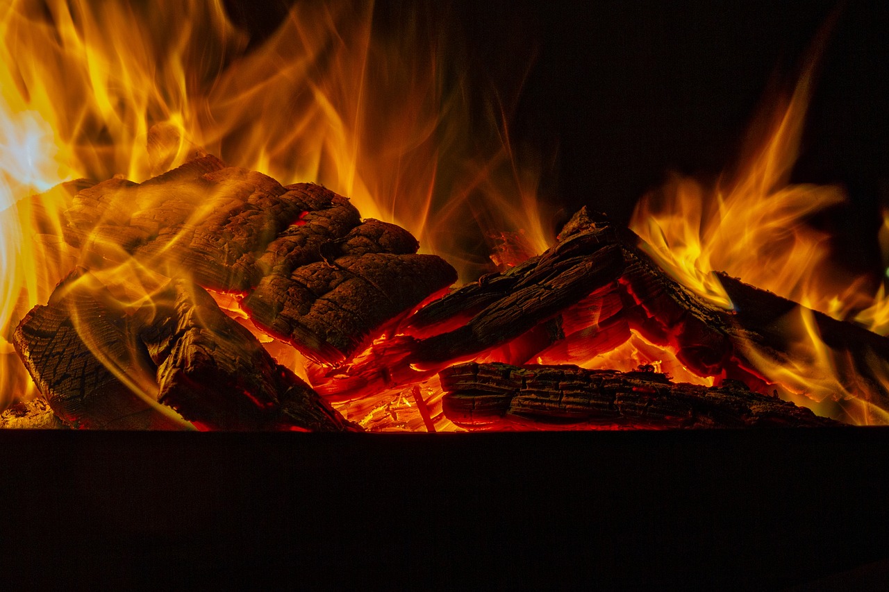 a close up of a fire burning in a fireplace, a digital rendering, pexels, figuration libre, neon glowing wood, background image, bottom angle, 1811