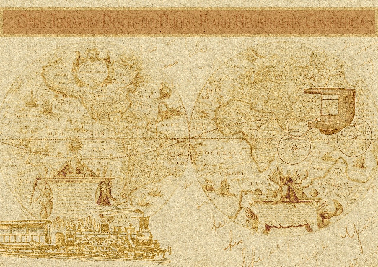 a drawing of a map of the world, by John Clayton Adams, conceptual art, background hogwarts, beige, panel, colonial expedition