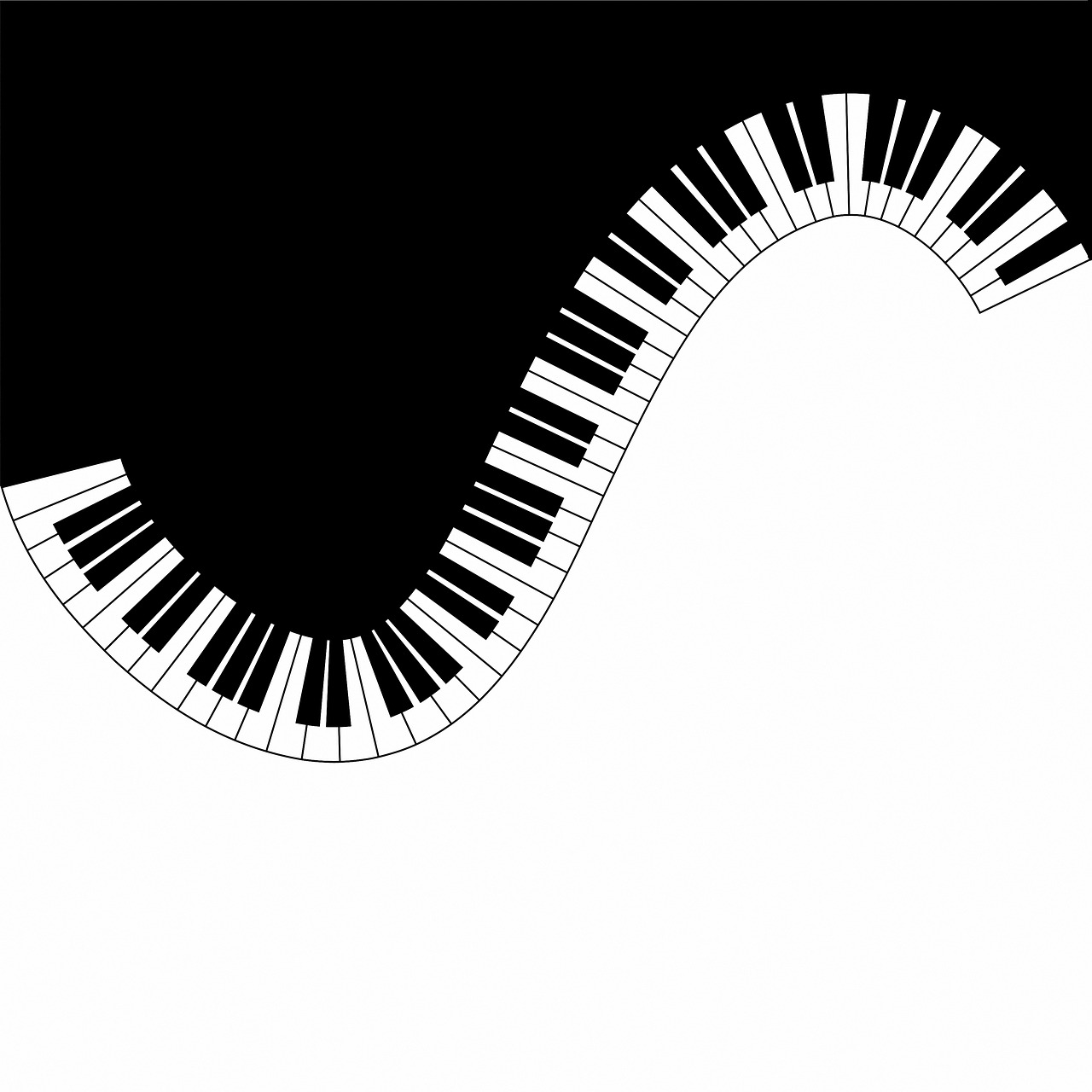 a black and white photo of a piano keyboard, an illustration of, inspired by John McLaughlin, computer art, curvilinear, created in adobe illustrator, open negative space, scales