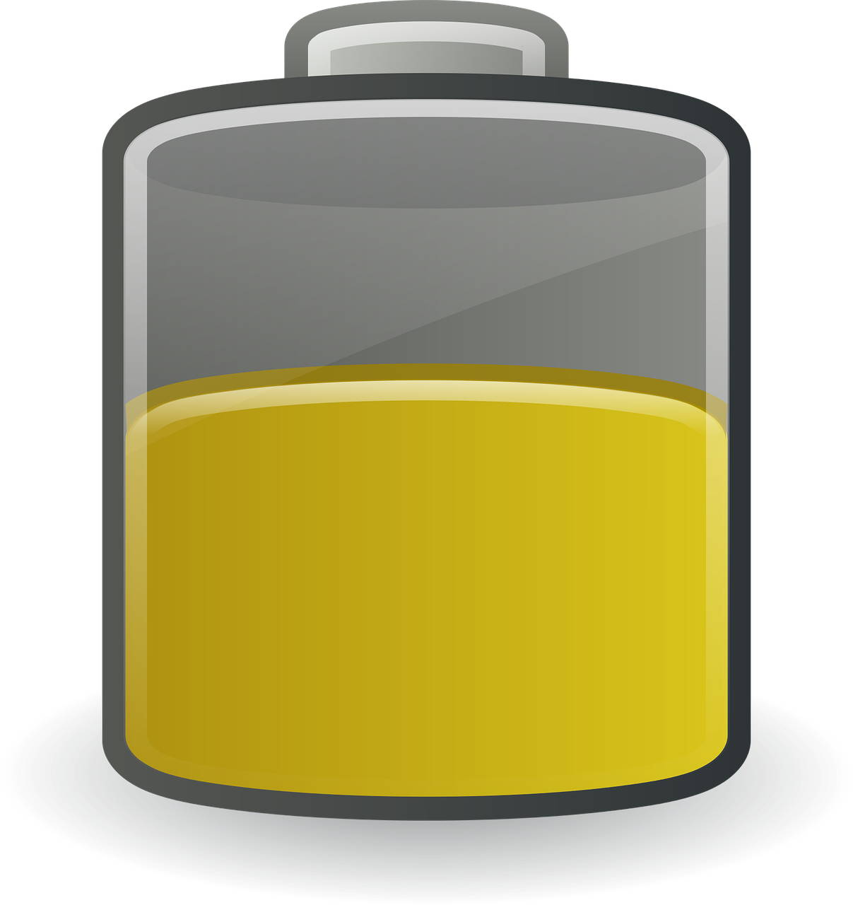a battery with a yellow liquid in it, an illustration of, by Andrei Kolkoutine, pixabay, transparent glass, black main color, full lenght view, platform