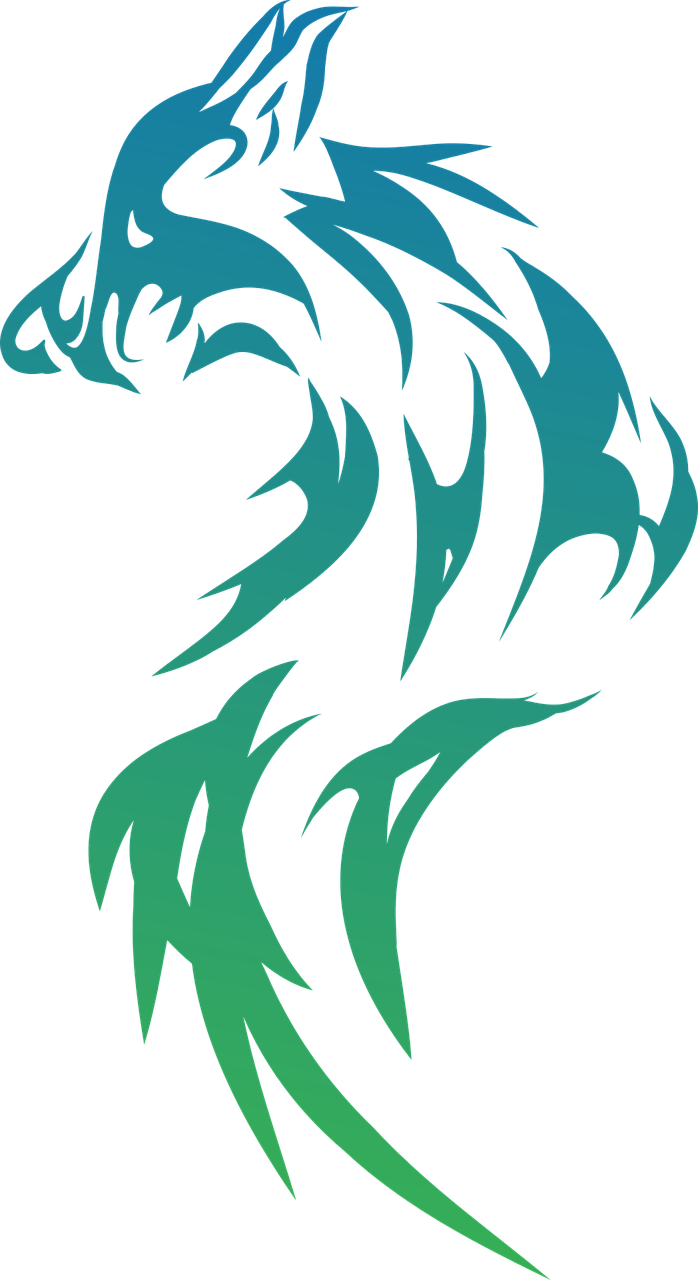 a blue and green dragon on a black background, inspired by Shūbun Tenshō, deviantart, hurufiyya, stylized silhouette, tiger_beast, 240p, final fantasy 1 2 style