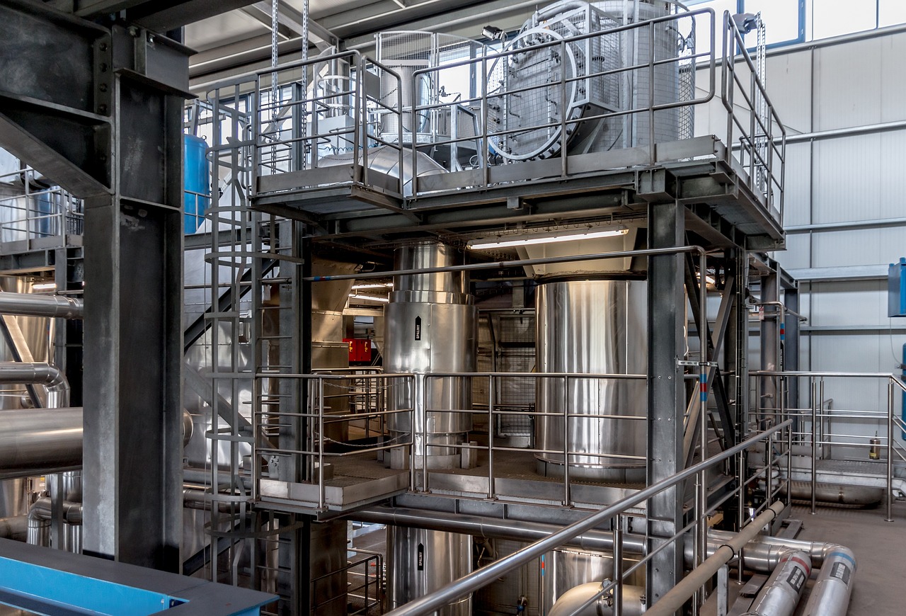 a large metal structure inside of a building, a portrait, shutterstock, beer, gelatine silver process, lower and upper levels, high res photo