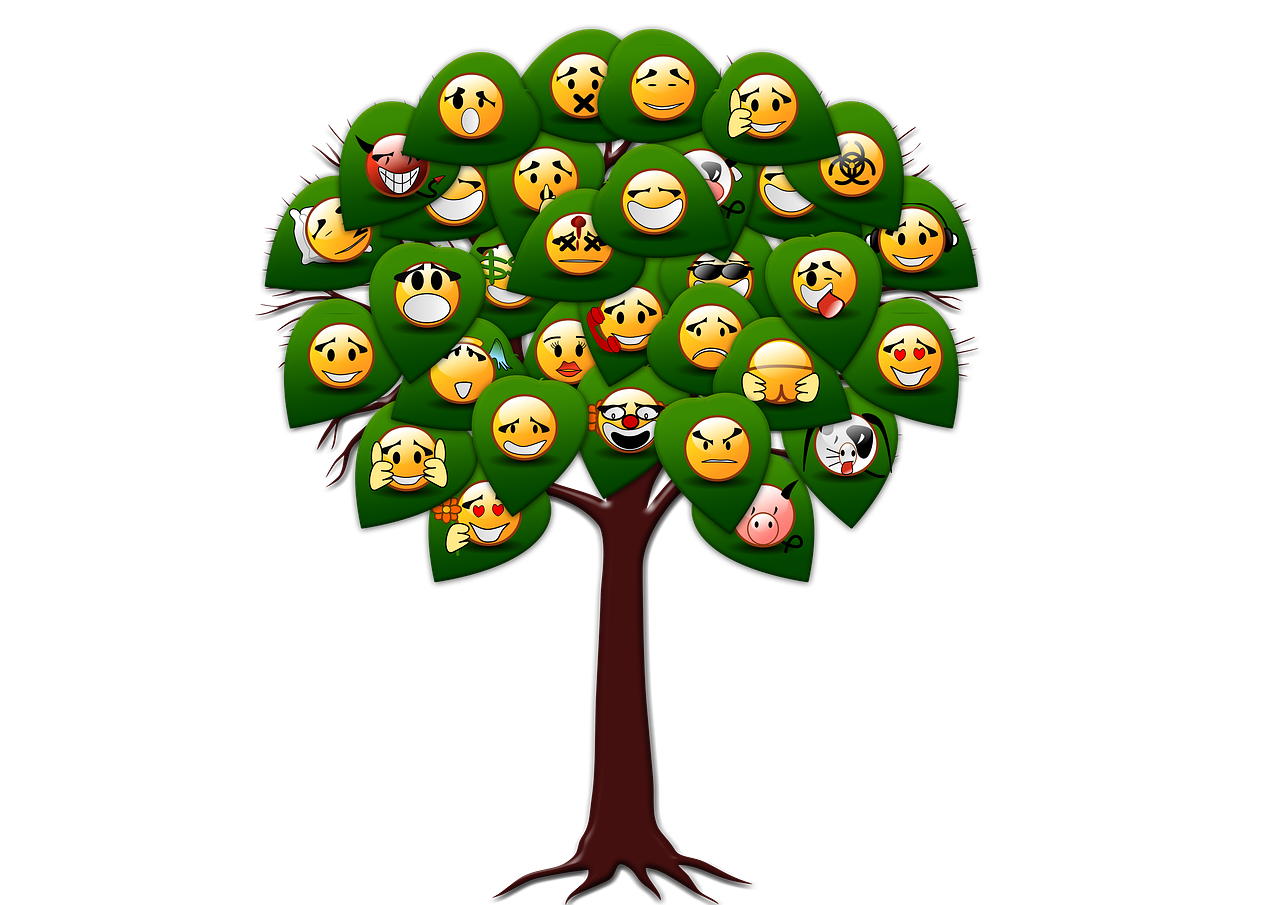 a tree with a bunch of emoticions on it, an illustration of, figuration libre, biological photo