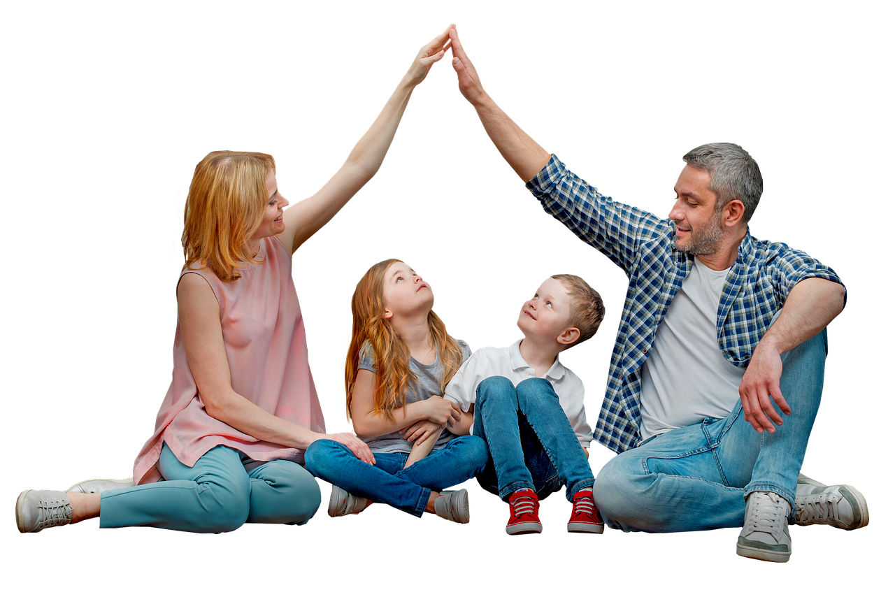 a man giving a high five to a group of children, a stock photo, shutterstock, people looking at a house, in front of a black background, listing image, mid shot photo