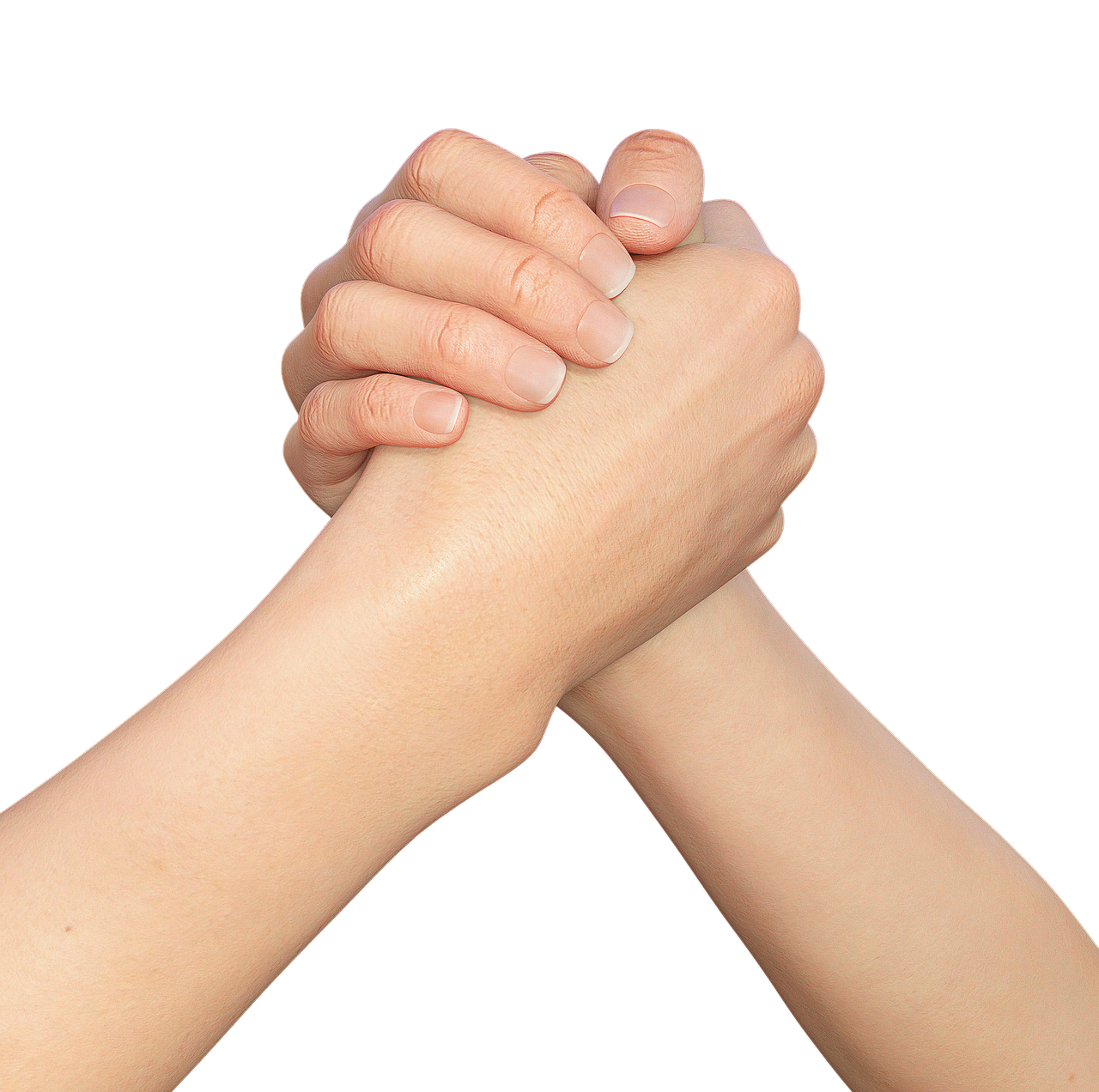 a close up of two hands holding each other, a stock photo, by Juan O'Gorman, shutterstock, realism, smooth 3d cg render, on black background, real human female hand, arm wrestling