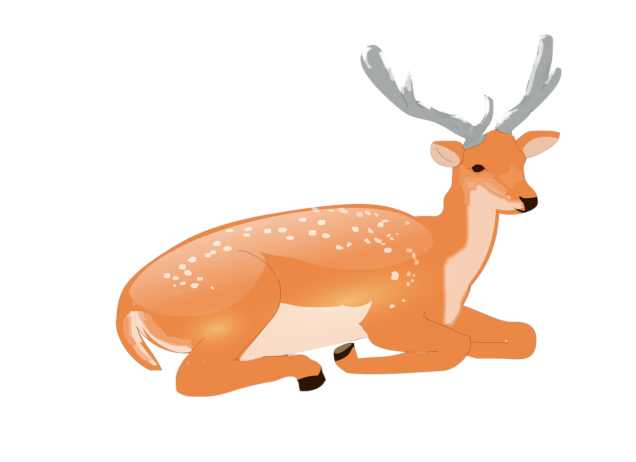 a deer that is laying down on the ground, a digital painting, mingei, made in paint tool sai2, very accurate photo, clipart