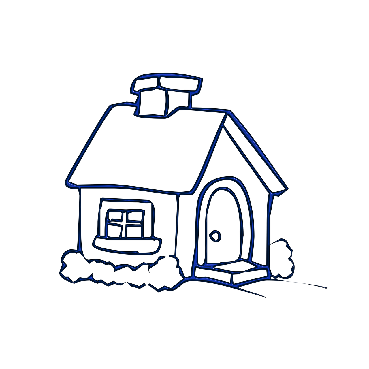 a drawing of a house in the dark, a digital rendering, flickr, rotoscope, dark blue, little cottage, outline glow