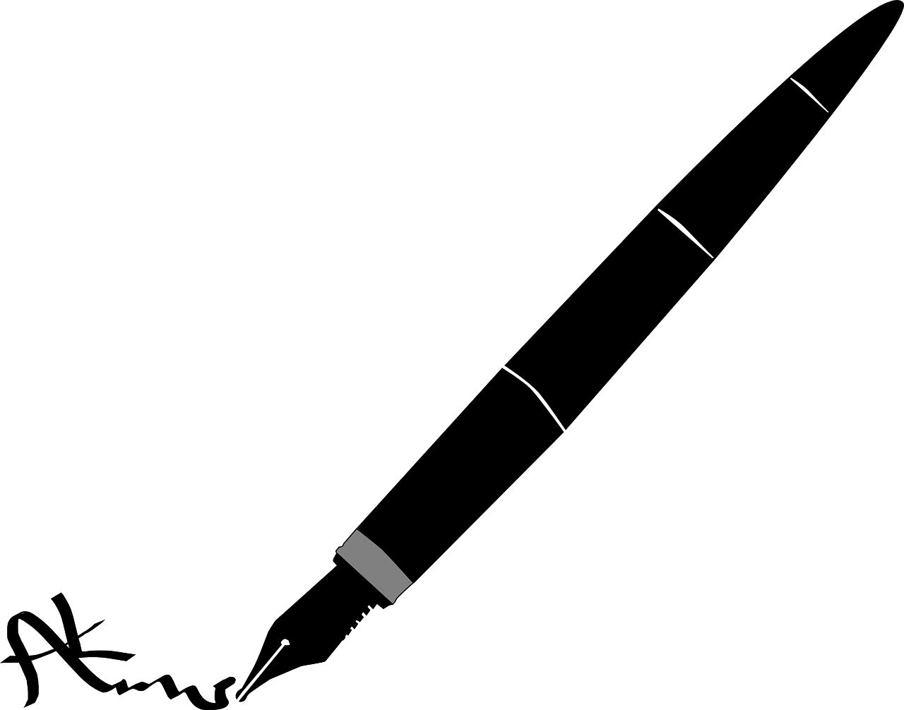 a black and white drawing of a pen, lineart, inspired by Slava Raškaj, reddit, minimalism, black backround. inkscape, in orbit, ms paint, nighttime