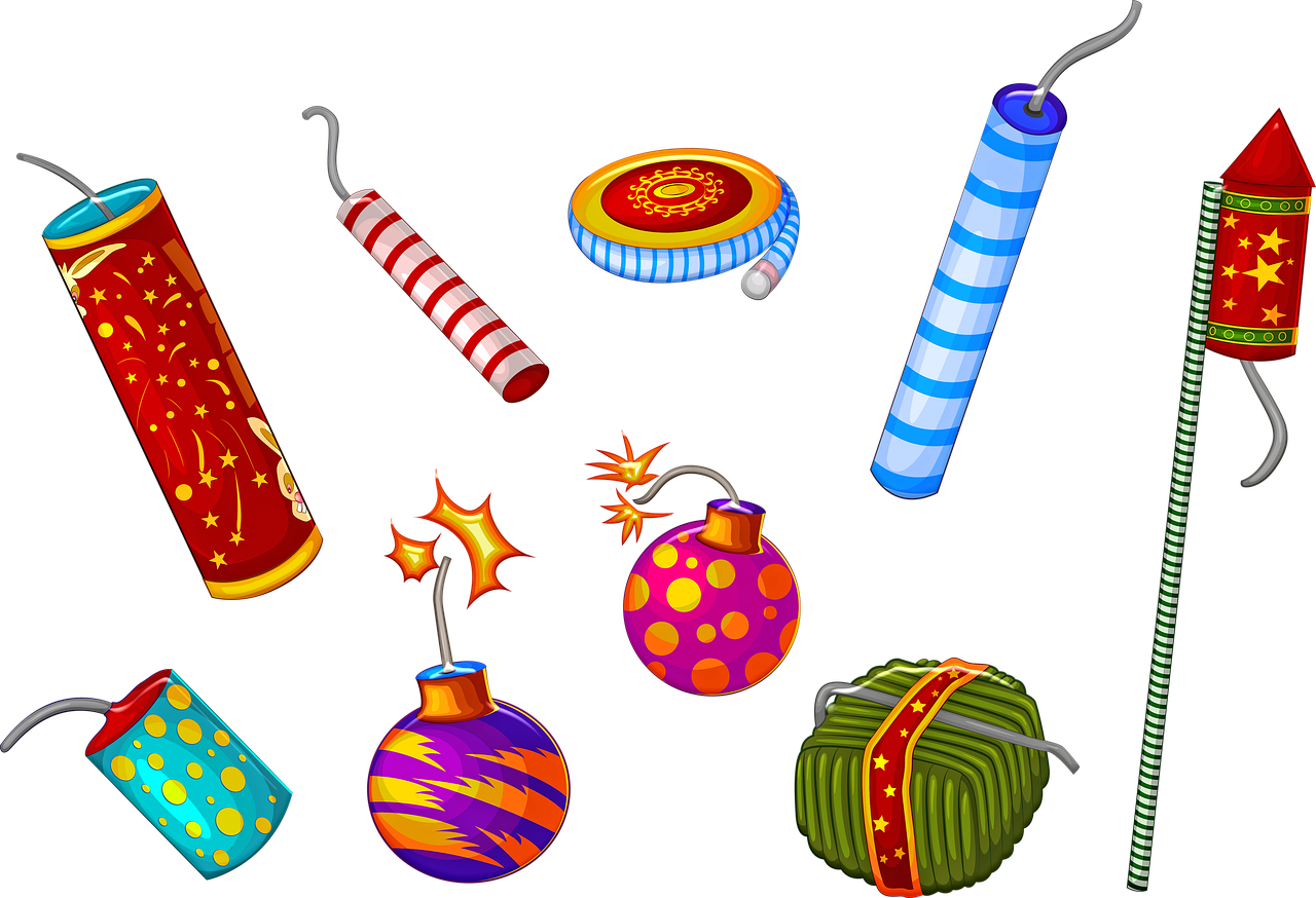 a bunch of different colored objects on a black background, concept art, by Joe Machine, shutterstock, naive art, fireworks, avatar image, highly_detailed!!, bombs