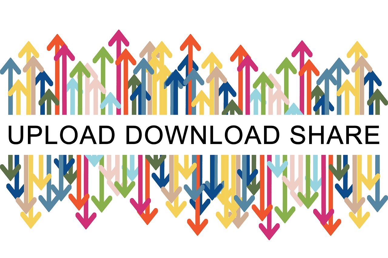 a group of arrows with the words upload download share, by Whitney Sherman, shutterstock, computer art, package cover, transparent background, radiohead album cover, sheet