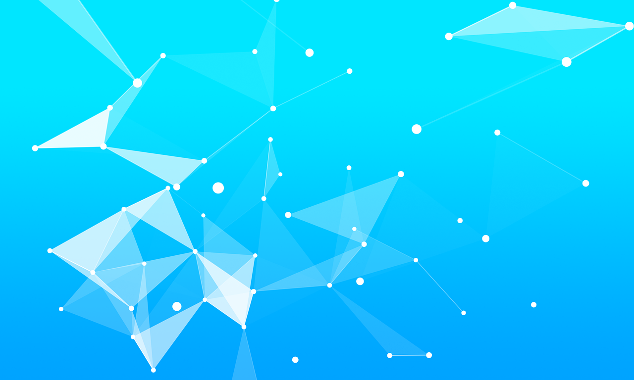 a group of triangles on a blue background, digital art, analytical art, dot gradient, glinting particles of ice, low polygons illustration, blue white colors