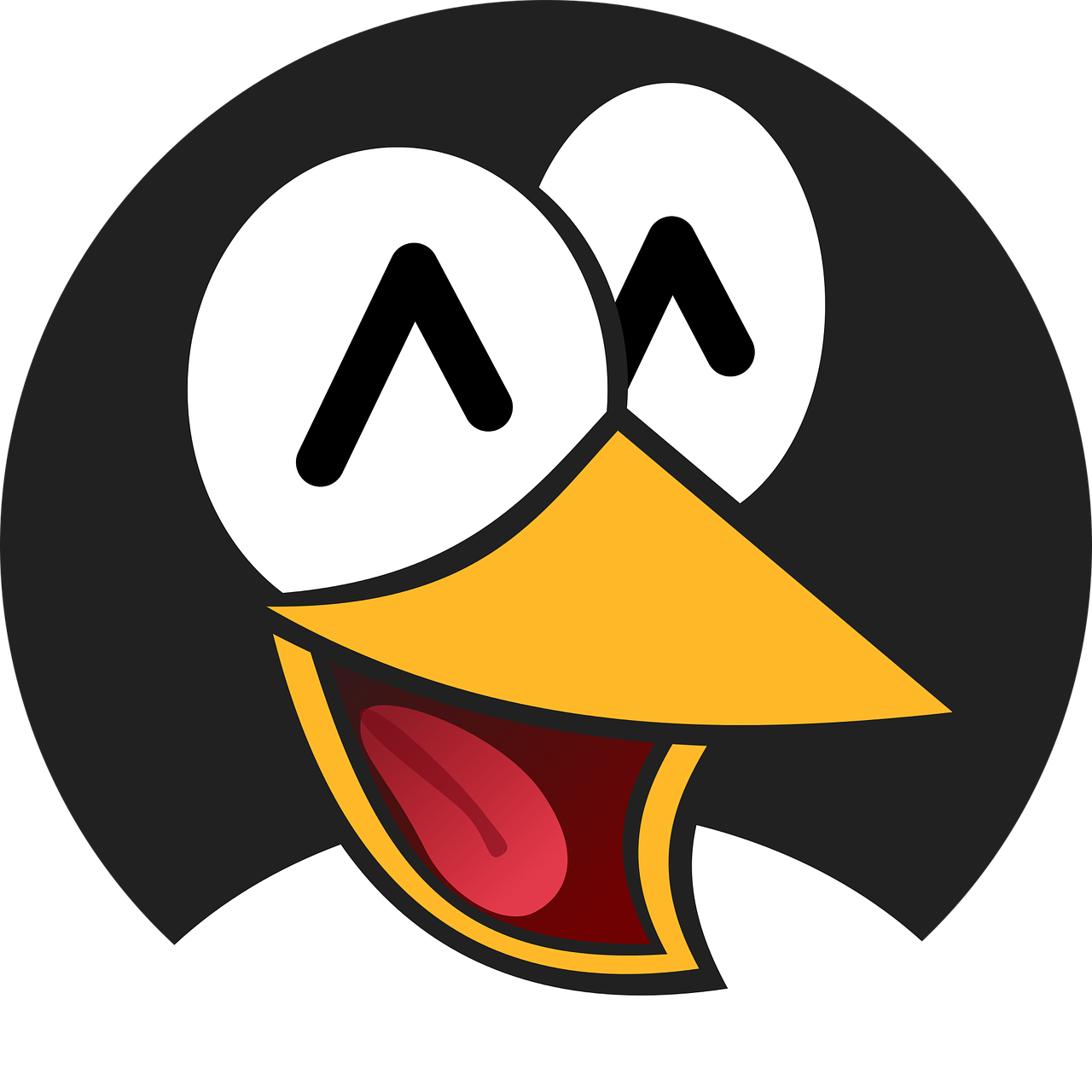 a close up of a cartoon penguin's face, inspired by Jacob Duck, reddit, mingei, with wide open mouth, with a black background, vectorized, lucasarts