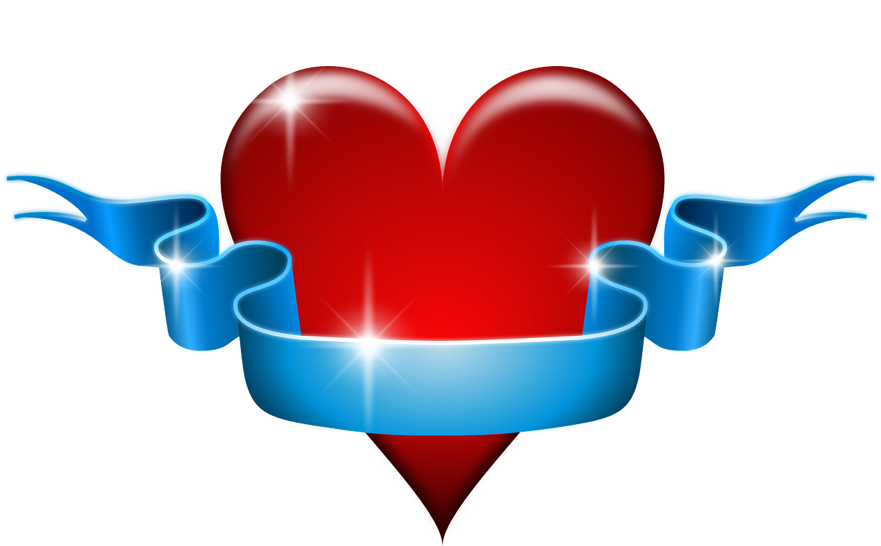 a red heart with a blue ribbon around it, a screenshot, by Eugeniusz Zak, pixabay, imvu, shiny!!, health supporter, polished : :