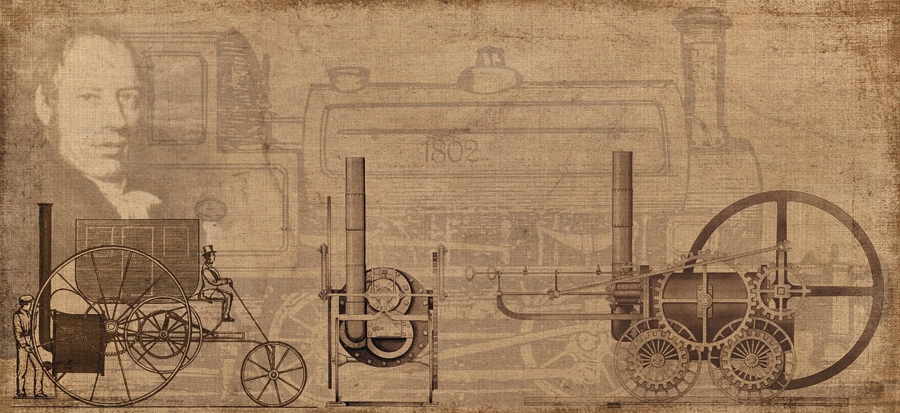 a drawing of a steam engine with a picture of a man in the background, trending on pixabay, dada, paper texture 1 9 5 6, vintage - w 1 0 2 4, 3 2 x 3 2, hi resolution