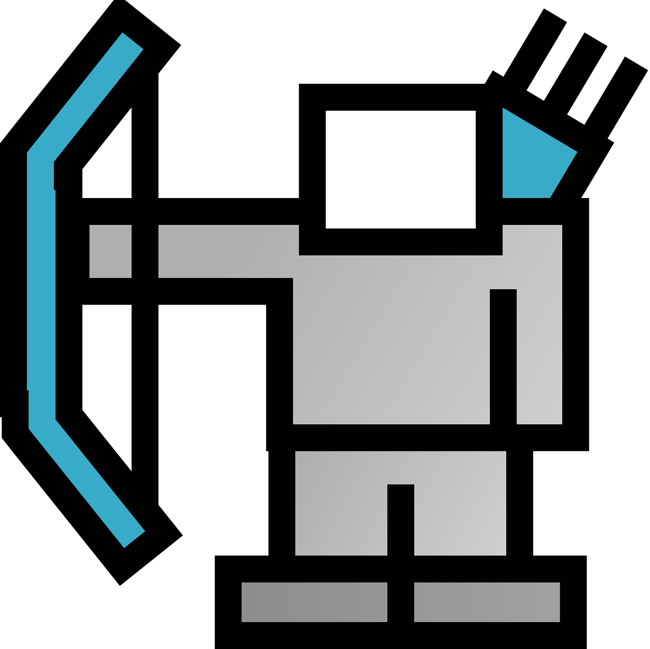 an image of a robot with a broken arm, pixel art, by Viktor Oliva, holding a bow and arrow, 2d icon, headshot half figure, medieval weapon