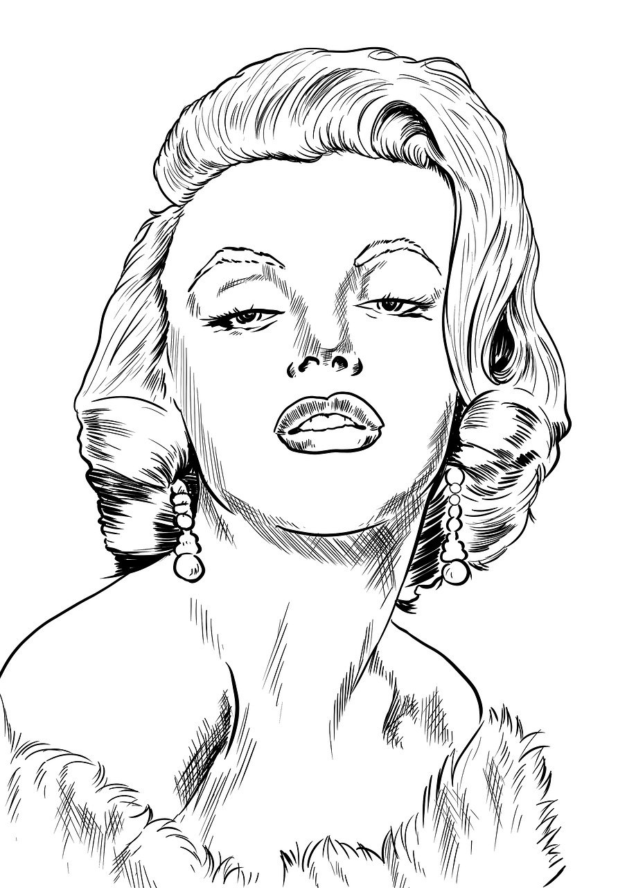 a black and white drawing of a woman, vector art, inspired by Marilyn Bendell, pop art, clean coloring book page, sketched 4k, masterpiece illustration, cartoon style illustration