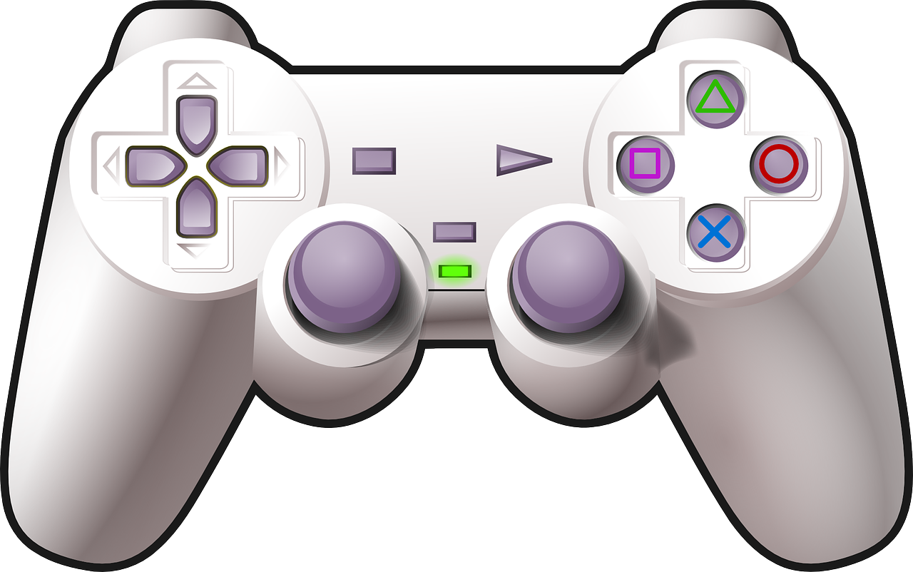 a close up of a video game controller, a digital rendering, inspired by Miyamoto, computer art, white and purple, ps 2 graphics, clipart, a high angle shot