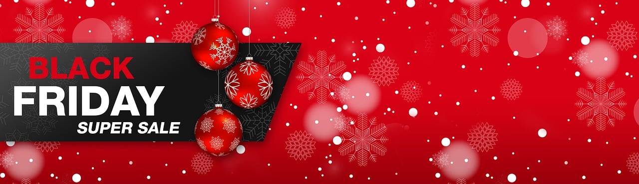 a black friday sign on a red background with snowflakes, pixabay, digital art, floating spheres and shapes, avatar image, beautiful composition, 3 - piece